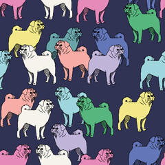Seemless pattern design of dog breed pug - endless patterns for fabric and paper printing