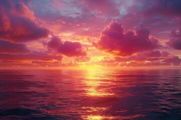 Painted skies of orange, pink, and purple during sunset over the endless ocean.