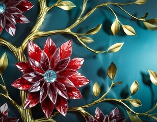 Crimson Blossom Brilliance: Sparkling Red Diamond Floral Wallpaper
