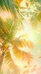 Fototapeta na wymiar background picture of a idyllic summer atmosphere with palm trees, bright light and vibrant pastel colors
