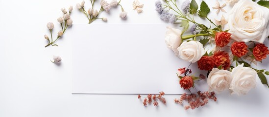 A lovely New Year arrangement featuring a blank card against a white background ideal for adding your personal touch copy space image