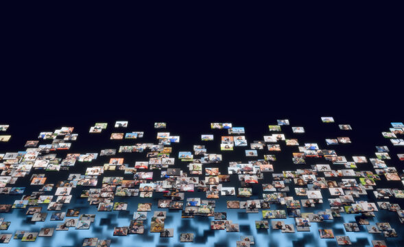 People photos floating in internet social media network