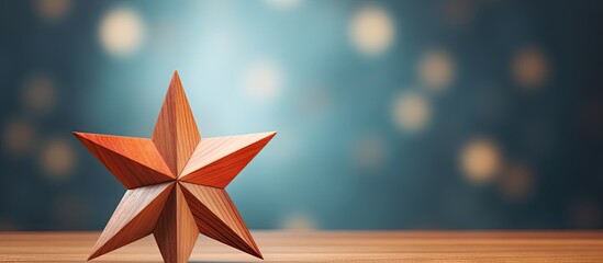 A wooden Christmas star on a vibrant backdrop with ample copy space for customization or text integration