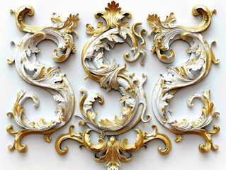 exquisite old lettering in gold relief on white background