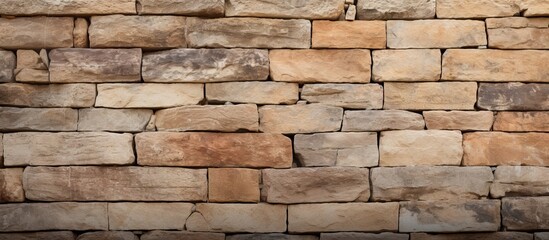 A visually appealing copy space image of a natural stone brick wall with visible joints