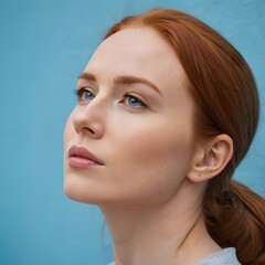 Fototapeta premium Portrait of attractive cheerful girl demonstrating copy empty space ad advert isolated over bright blue color background