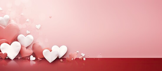 Valentine s Day banner featuring a copy space image of a pair of white and red hearts on a pink background