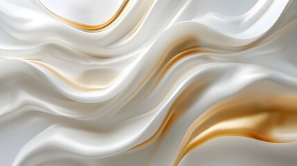 Elegant and Modern 3D Fluid Poster with Smooth Curving Lines in Gold and White