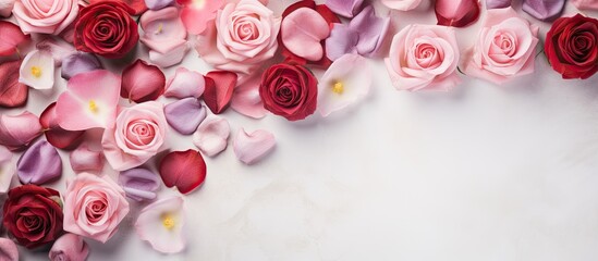 A flat lay top view background for Valentine s Day Mother s Day or wedding invitations featuring copy space image