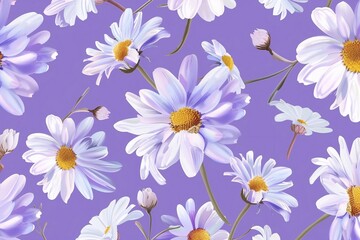 
Floral seamless pattern with daisies. Vector illustration on purple background. It can be used for wallpapers, wrapping, cards, patterns for clothes and other.