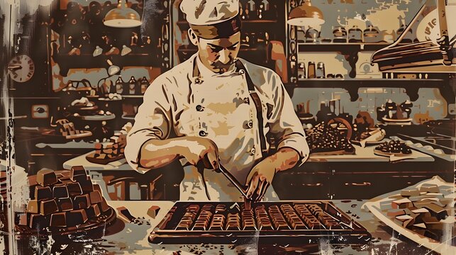 Vintage-Inspired Chocolatier Crafting Handmade Delicacies in an Old-World Workshop Setting