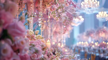 Gorgeous chapel for wedding celebration, many pretty flowers, beautiful decorations for wedding, copy space,space for text,Generous AI,結婚式のお祝いのための豪華なチャペル、多くの綺麗な花々、結婚式の美しい装飾、コピースペース,テキスト用スペース