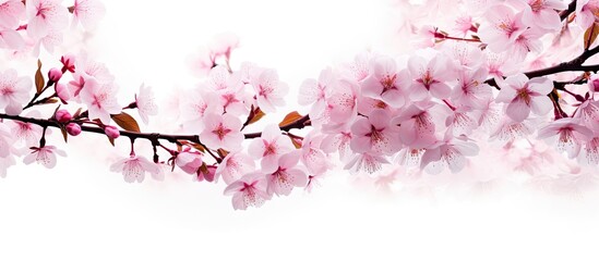 Fototapeta premium A stunning copy space image of cherry blossoms in full bloom during the spring season set against a pristine white backdrop