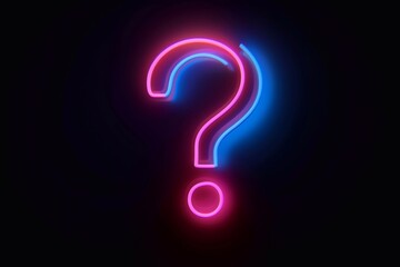 A large, glowing neon question mark sign, emitting vibrant light, serves as a striking visual element. 