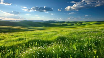 Obraz premium Green Fields and Clouds Over Lush Countryside