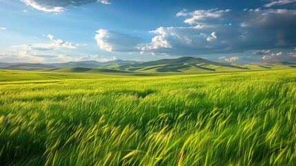 Fototapeta premium Verdant Rolling Hills Under a Cloudy Sky