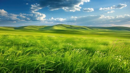 Fototapeta premium Verdant Rolling Hills Under a Cloudy Sky