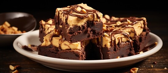Delicious brownies with a savory peanut butter flavor perfect for any dessert lover. Copy space image. Place for adding text and design