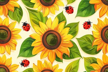 Floral seamless pattern with sunflowers. Vector illustration on blue background. It can be used for wallpapers, wrapping, cards, patterns for clothes and other.