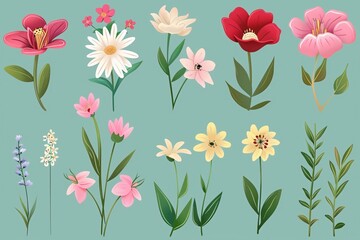 Fototapeta premium Set collection of cute style flowers.