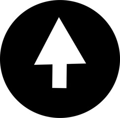 Black circular icon with a white upward arrow. Vector illustration.
