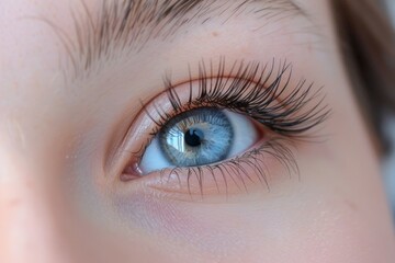 Obraz premium Close up of a woman's eye with long, thick eyelashes