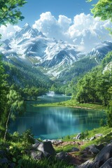 Pristine Alpine Lake with Snowy Mountain Reflections