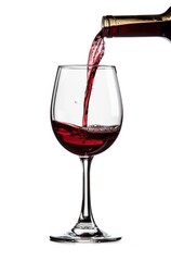 red wine pouring into a glass on a white background