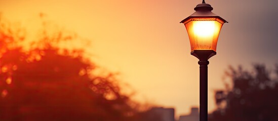 A streetlight glowing in the sunset with available copy space for adding text or images