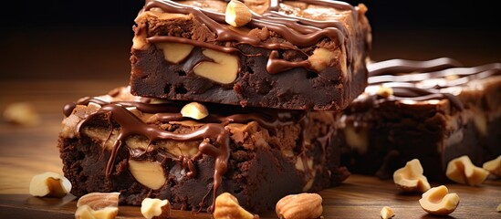 Delicious brownies with a savory peanut butter flavor perfect for any dessert lover. Copy space image. Place for adding text and design