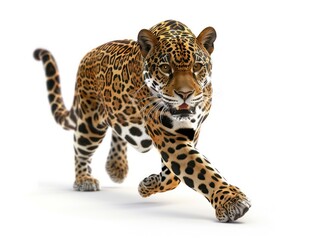 realistic jaguar running in a full body isolated on a white background 