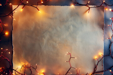 A piece of blank paper surrounded by beautiful fairy lights