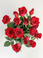 bouquet of bright red roses on a white background