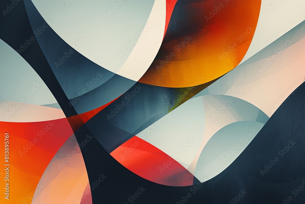 Aufkleber Artistic abstract image with fluid curves and swirls blending warm red and orange tones with cool grays and whites.
