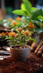 Fototapeta premium Home plants and the soil
