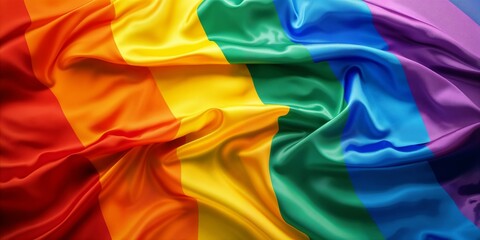 Vibrant colorful rainbow satin fabric pride flag background. 8k Pride Month banner celebrating LGBTQIA+ empowerment, cultural diversity and inclusivity, a backdrop for awareness campaigns and events