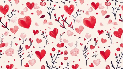 cartoonish seamless pattern doodle heart bright cheerful color, Generative Ai