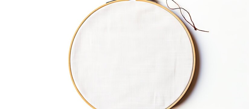 An isolated embroidery hoop with canvas scissors and mouline threads on a white background creating a perfect copy space image