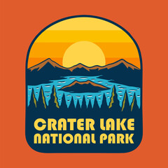 SUNSET ON CRATER LAKE NATIONAL PARK BADGE LOGO DESIGN VECTOR ILLUSTRATION © Ngaula Studio