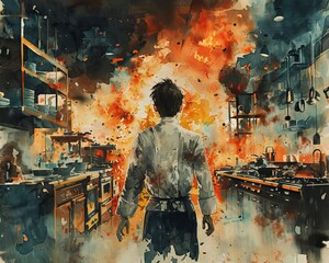 Illustrate the aftermath of a chaotic kitchen battle