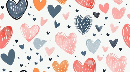 cartoonish seamless pattern doodle heart bright cheerful color, Generative Ai