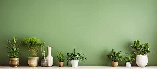 An indoor shelf displaying a green plant creating a botanical ambiance for indoor gardening with various indoor plants Ample copy space available for customization