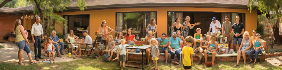 Fototapeta premium Happy multigenerational family reunion in backyard