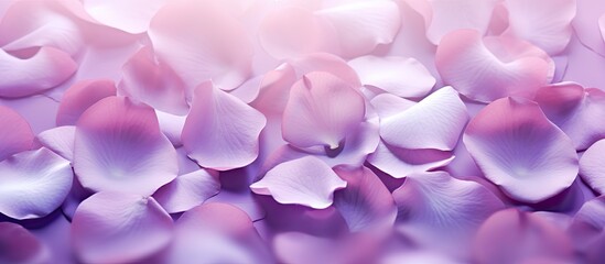 Obraz premium Soft rose petals on a blurred purple background create a delicate floral template with a blurry effect offering copy space for New Moon Gathering Valentine s Day Mother s Day and Birthday celebration