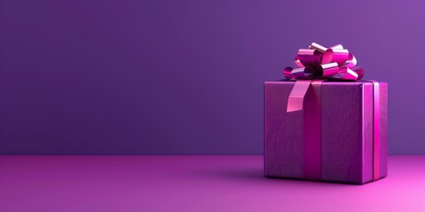 present on vivid purple background with copy space