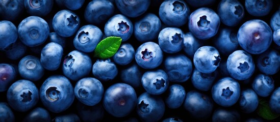 A top view image of ripe freshly picked blueberries with a close up to highlight their perfection The vibrant seasonal summer berries make for healthy vegan snacks rich in antioxidants Ideal copy spa - Powered by Adobe