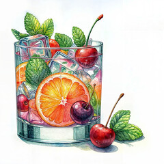 Watercolor cocktail on a white background 