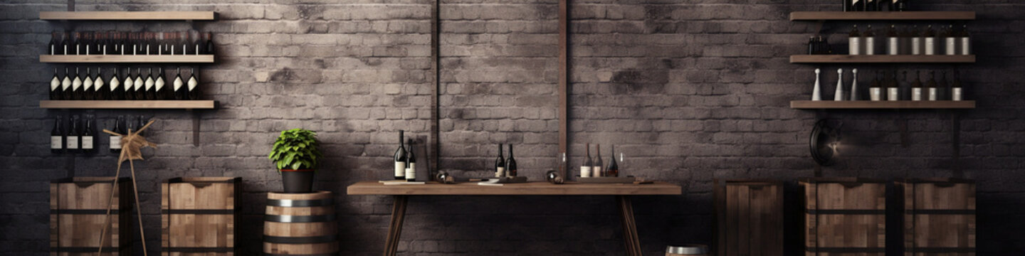 r�stica bodega oscura estanter�as llenas de botellas de vino tinto y blanco