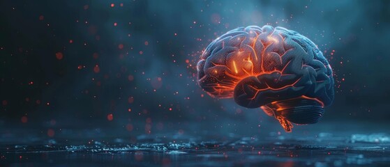 A 3D rendered image of a human brain glowing with neural connections in a dark space