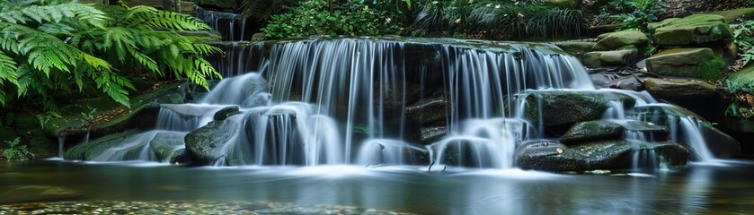 A peaceful meditation spot by a cascading waterfall purified using cuttingedge biotechnological processes